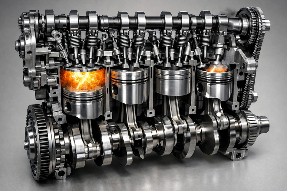 Принцип работы двигателя внутреннего сгорания: кривошипно-шатунный механизм в разрезе