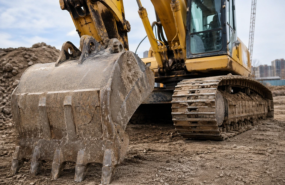 Запчасти спецтехники на строительной площадке