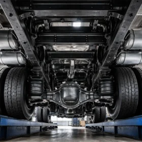 Шасси грузового автомобиля с рамой, пневмобаллонами подвески и карданным валом