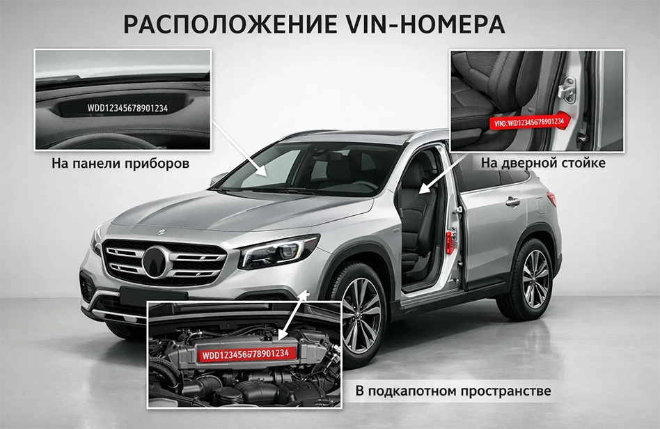 Места расположения VIN кода на автомобиле